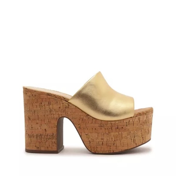 SCHUTZ Gold Platform Mules with Chunky Heel “Dalle” - Picture 1 of 3